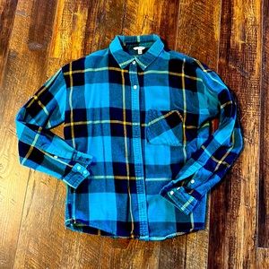 Women’s green/blue plaid, flannel, long sleeve women’s shirt